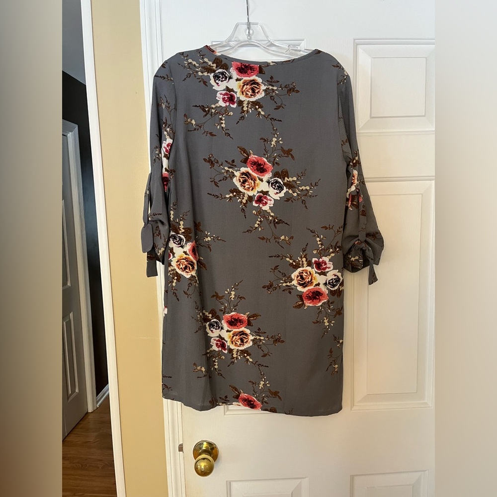 PrettyGarden Floral Gray Dress with Pink and Red Accents